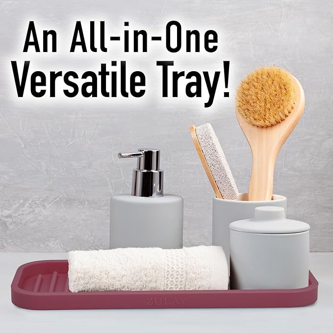 Zulay Kitchen (9x3.5) Silicone Sponge Holder for Kitchen Sink - Flexible Multipurpose Soap Tray - Sink Organizer for Kitchen, Bathroom, Makeup, Trinkets & More (Wine Red)