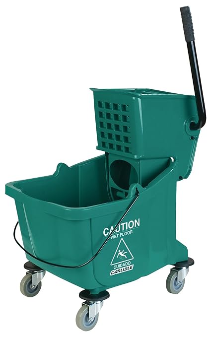 Carlisle FoodService Products 26-Quart Commercial Mop Bucket with Side-Press Wringer, Precision-Molded Polypropylene, Durable Wringer, Bucket with Non-Marking Casters, 18.5 x 16.5 x 23 Inches, Green