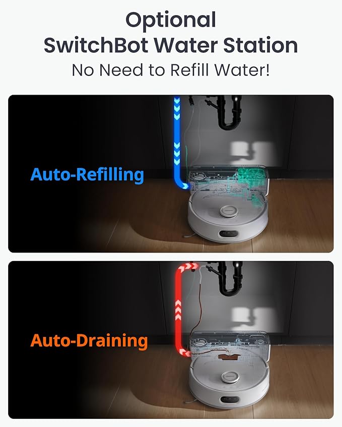 SwitchBot S20 Robot Vacuum and Mop with Matter, 10000Pa Suction, Roller Mop, AI Navigation, Auto Mop Wash & Dry, Self-Emptying, Works with AppleHome, Alexa, GoogleHome, for Pet Hair, Carpet, Floors