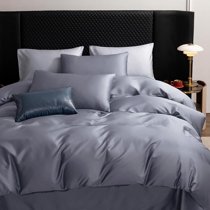 MooMee Duvet Cover Set 100% Extra Long Staple Cotton 600 Thread Count Silky Sateen Smooth Luxury Soft Breathable Durable Hotel Quality Bedding, 3 Pieces (Baby Blue, King 104"x90")