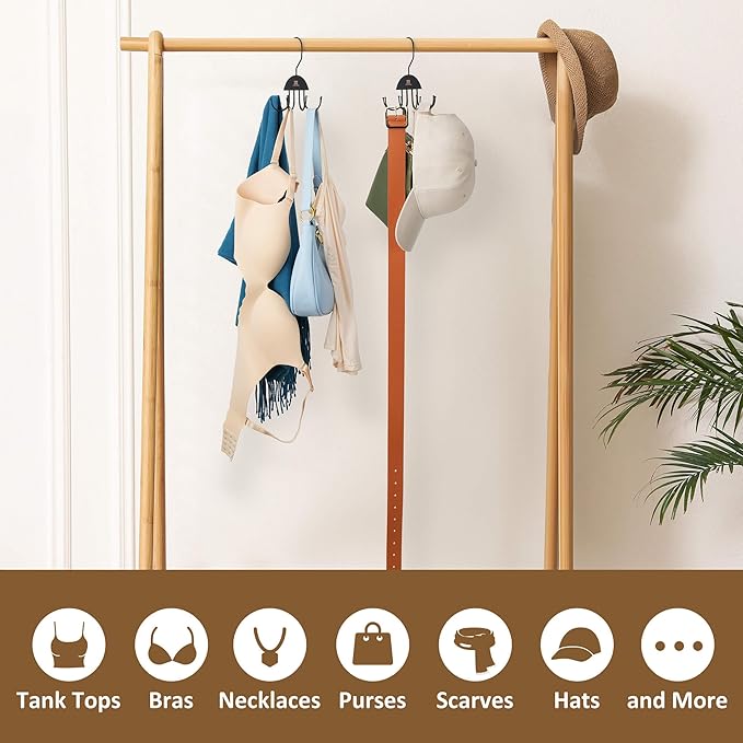 ZEDODIER 2 Pack Belt Hanger Rotatable Belt Organizer, Space Saving Belt Rack with 16 Adjustable Hooks for Closet Organizers and Storage, Sturdy Belt Holder Storage, Black