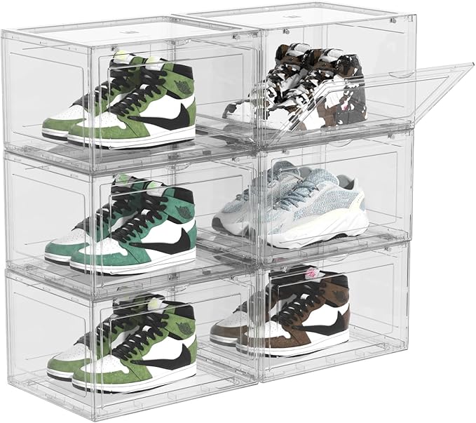 Xyskin Plastic Stackable Shoe Containers with Magnetic Door, Shoe Organizers Storage Boxes, 6 Pack, Clear