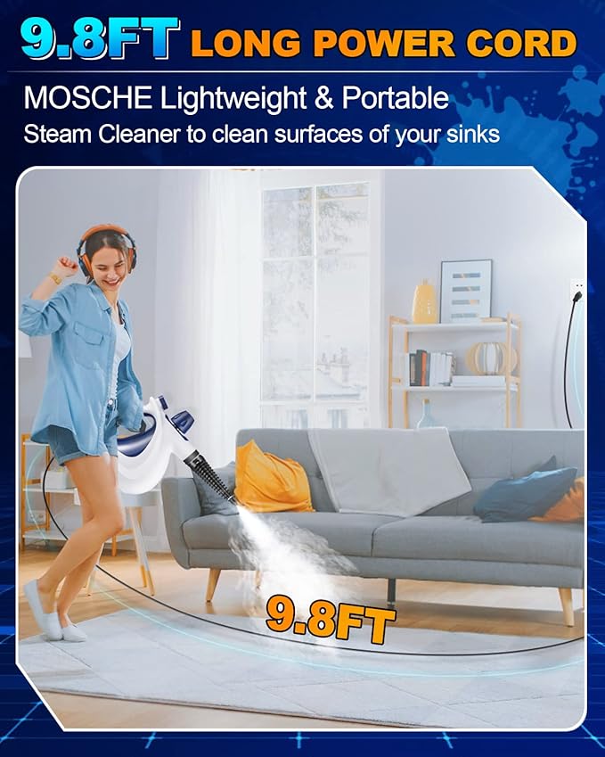 Handheld Pressurized Steam Cleaner with 11-Piece Accessory Set, Multi-Surface Steamer for Cleaning, All Natural Steam Cleaner for Home, Upholstery, Car, Floor, Kitchen and More