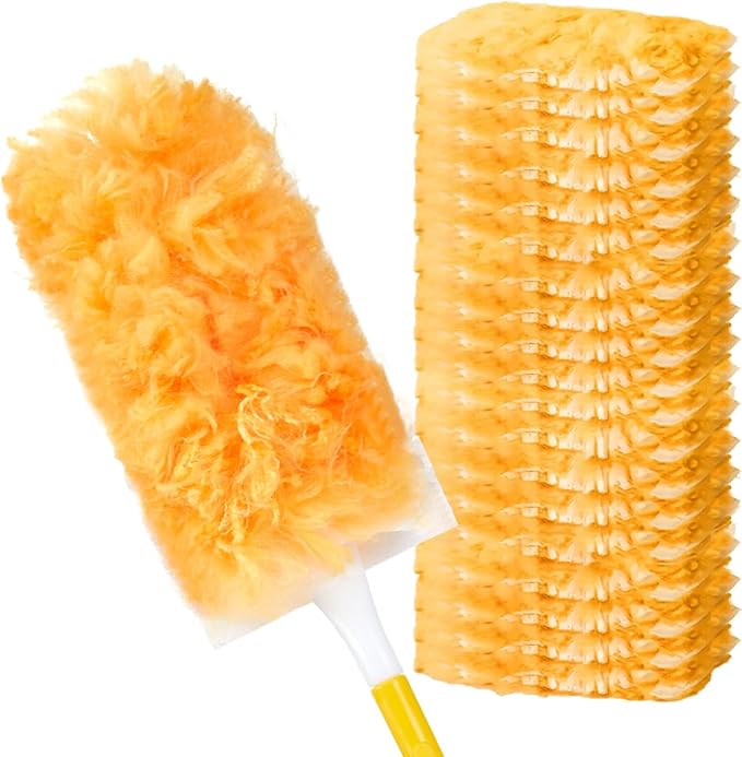 360° Duster Refills Kit for Swiffer Duster, 25 Pack & 1 Handle, Multi-Surface Dusters with 4X Microfibers. Efficient Duster Kit for Cleaning Pet Hair, Home, Office, Blinds, Furniture and More