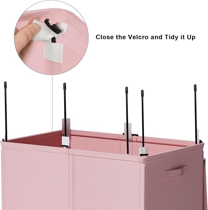 WOWLIVE 154L Double Laundry Hamper with Lid and Removable Laundry Bags, Large Dirty Clothes Hamper 2 section Collapsible Laundry Basket Dorm Room Storage for Bedroom, Bathroom, College,Pink