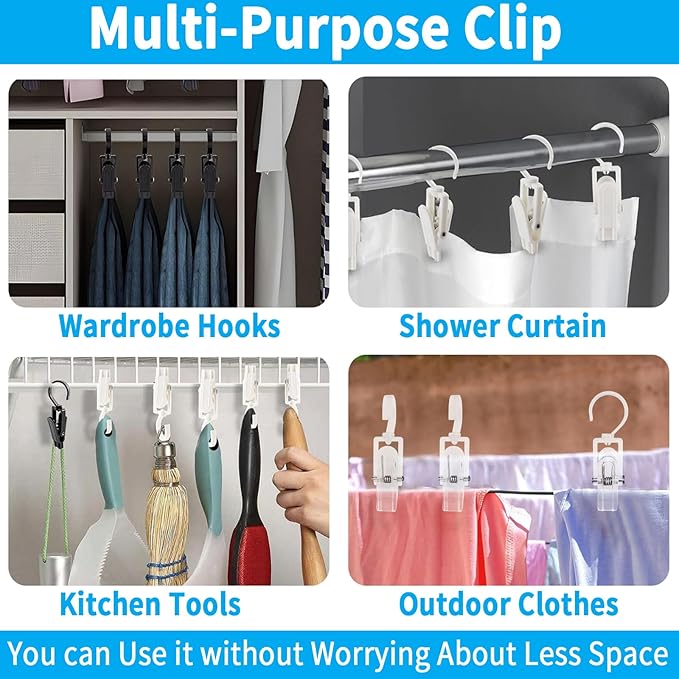 VinBee 20 PCS Laundry Hooks with Clips Super Strong Plastic Home Travel Swivel Hanging Hanger Closet Organizer Clamps Socks Boot Bras Towels for Bathroom Wardrobe Kitchen - 4.3 Inches (Black+White)