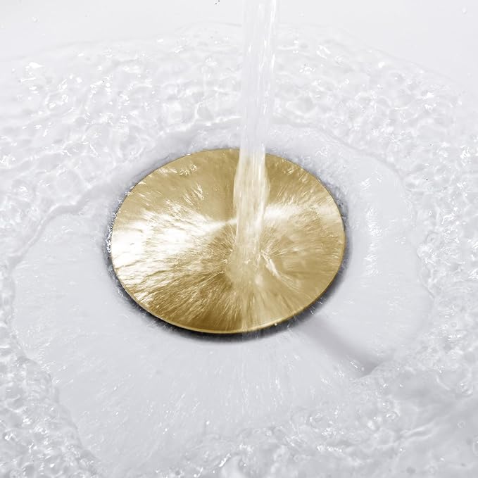 Pop up Sink Drain Stopper with Overflow Brushed Gold for Bathroom Vessel Vanity Sink Art Basin, Big Cap Sink Drain with Overflow, Metal Pop-up Drain Strainer with Detachable Basket Stopper