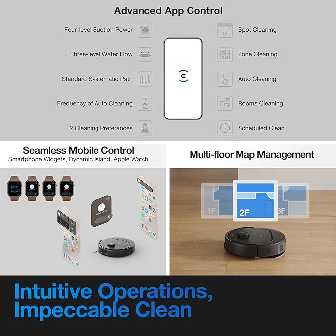 ECOVACS DEEBOT N20e Plus Robot Vacuum and Mop, 10000Pa Strong Suction, Self-Emptying Bagless Base, Tangle-Free Roller for Pet Hair, Smart Mapping, 300 Min Runtime, Alexa Compatible