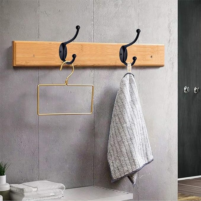 ZEYU Wall Hooks,10Pcs Coat Hooks Hardware Towel Hooks for Hanging Coats Double No Rust Black Robe Hooks Wall Mounted with Screws for Key, Towel, Bags, Cup, Hat