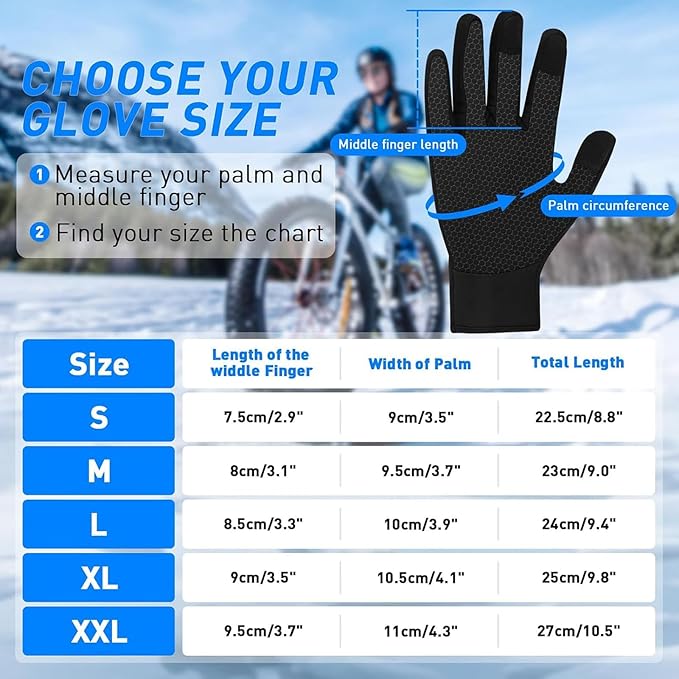 Winter Gloves, Thermal Touch Screen Windproof Gloves, All-Day Warmth, Windproof Waterproof for Running Cycling Driving Hiking for Men Women (L)