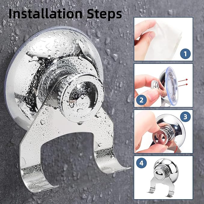 Shower Squeegee with Hook & Sucker - Stainless Steel Core | Silicone Rubber Glass Wiper for Shower Doors, Windows, Mirrors & Car Glass - Black