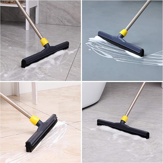 Yocada Floor Squeegee Scrubber Adjustable Telescopic Pole Heavy Duty Household Broom EVA Foam Blade for Garage Courtyard Shower Bathroom Floor Marble Glass Tile Water Foam Cleaning