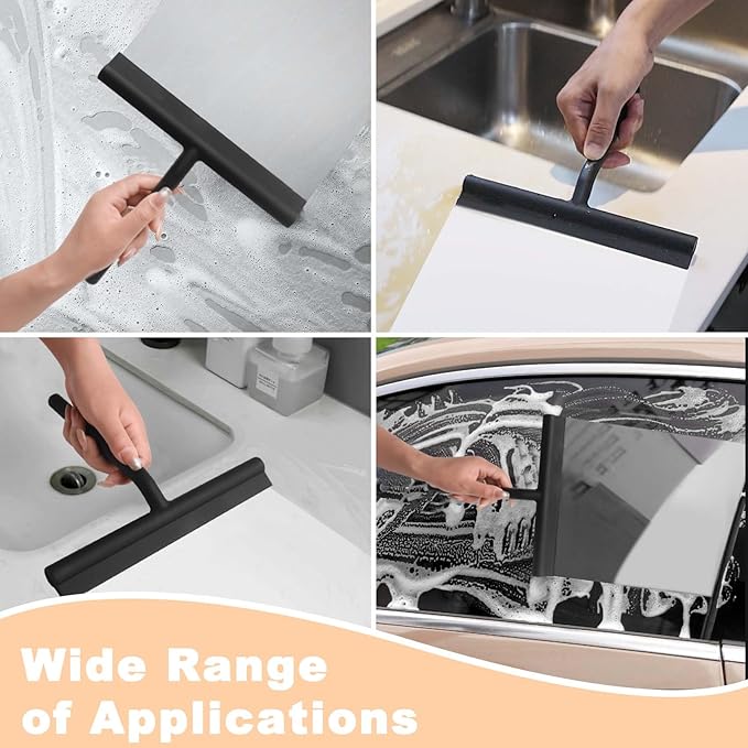 Squeegee for Shower Glass Doors, Resilient Loop - No-Drill & Adhesive Hook, Silicone Shower Squeegee with Stainless Steel Core, Cleaning Tool for Home, Kitchen, Bathroom & Car - Beige