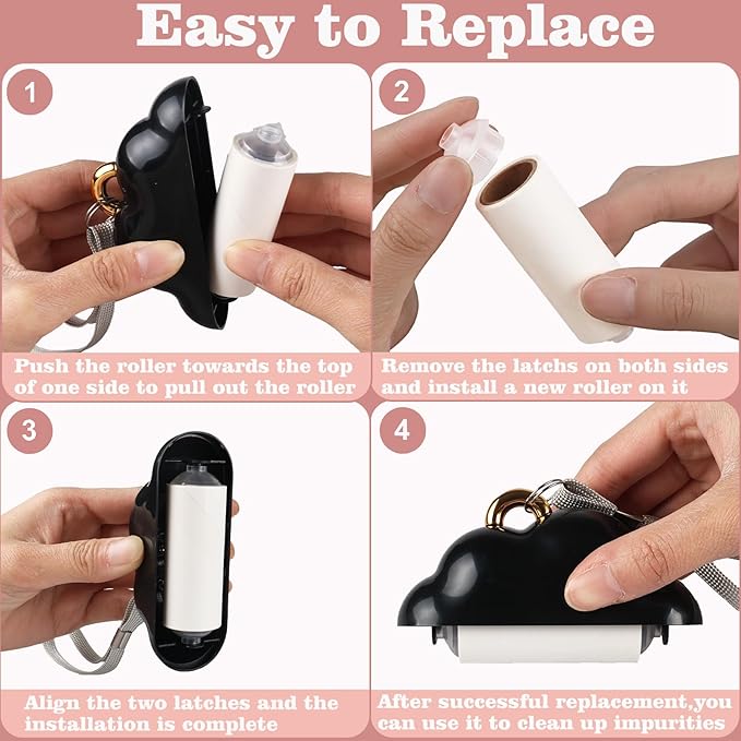 Mini Travel Size Reusable Lint Roller for Clothes & Pets, 150 Refillable Sheets (Black)