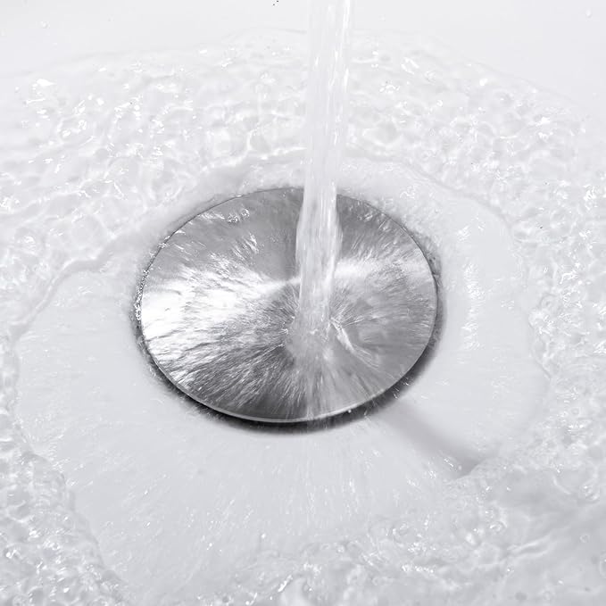 Pop up Sink Drain Stopper with Overflow Brushed Nickel for Bathroom Vessel Vanity Sink Art Basin,Big Cap Sink Drain with Overflow, Metal Pop-up Drain Strainer with Detachable Basket Stopper