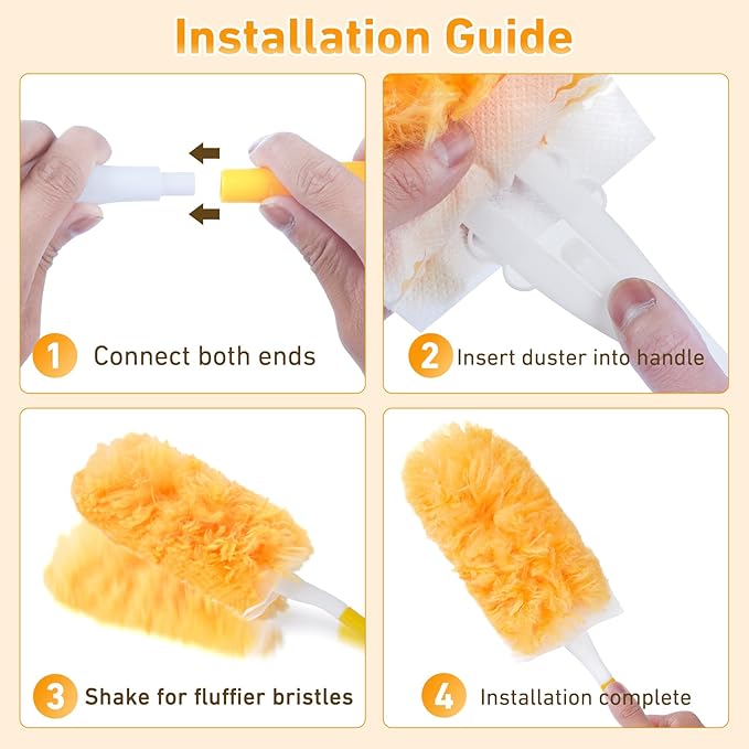 60 Count Heavy Duty Duster Refills for Swiffer, Multisurface 360° Larger Size Dusters with 4X Microfibers, Disposable Dusters for Pet, Cleaning Home, Blinds, Fans, Corners (60 pcs-Orange)