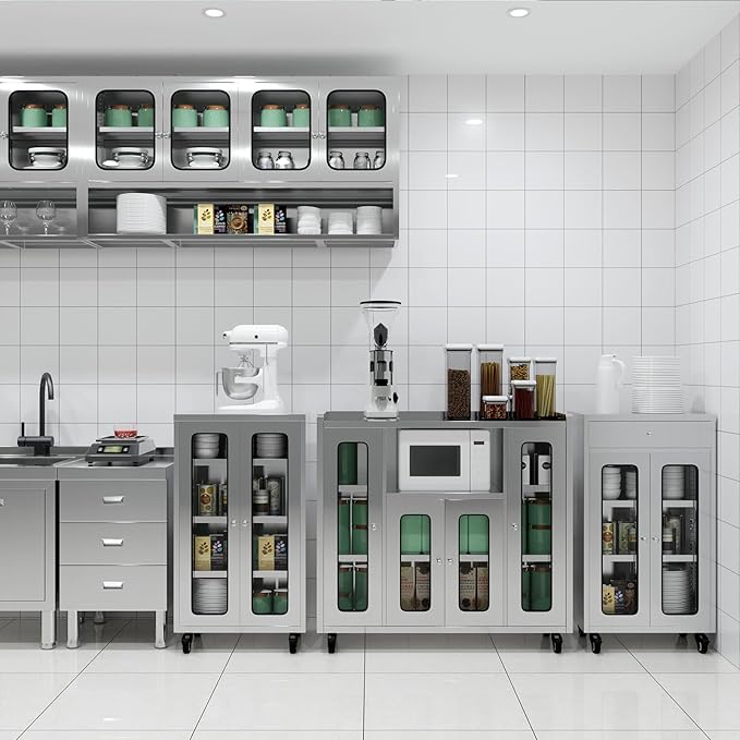 ZZV Stainless Steel Storage Cabinet, Rolling Kitchen Cabinet with Wheels, Heavy Duty Floor Cabinet for Kitchen, Garage, Restaurant, Outdoor, No Assembly Required, D14.18 x W47.25 x H42.92