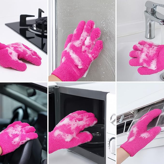 2 Pairs Plant Gloves Dusting, Microfiber Dusting Gloves Reusable Washable Plant Cleaning Glove for Plants, Cars, Blinds, Windows Blue and Rose Red