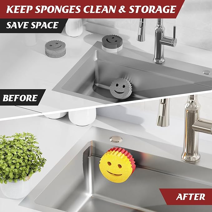 Sponge Holder for Kitchen Sink,Sink Caddy Organizer with Suction Cup Installation for Kitchen/Bathroom, Self Draining,Sponge Caddy for Holding Smiley Sponges-Gray