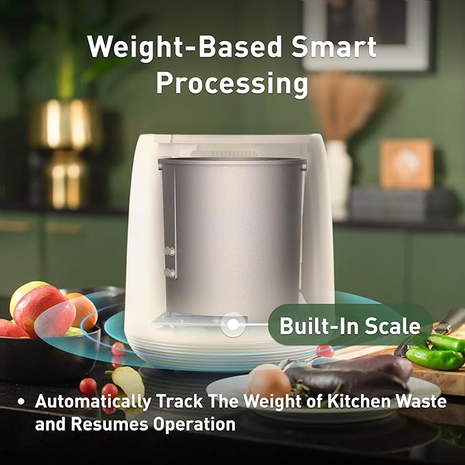 Vego Kitchen Composter, 4L Electric Composter Countertop 5 Modes Weight-Based Smart Compost Bin with App Odorless Auto-Cleaning Food Waste Compost Machine Indoor, White