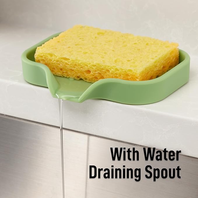 Zulay Kitchen Small Silicone Sponge Holder (4.9x3.3”) – Space-Saving Sink Organizer Tray for Sponge, Soap, Brush & More – Compact Non-Slip Dish for Kitchen & Bathroom (Jade Green)