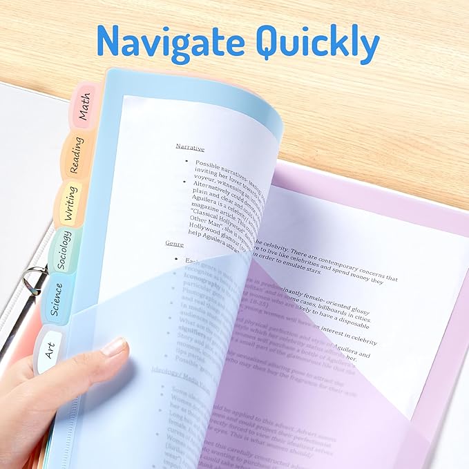 Forvencer 96 Count Binder Dividers with Two Pockets, 8 tab Dividers for 3 Ring Binders Organizer, Binder Divider with Tabs for School Office and Home Organization, Multicolor, 12 Sets