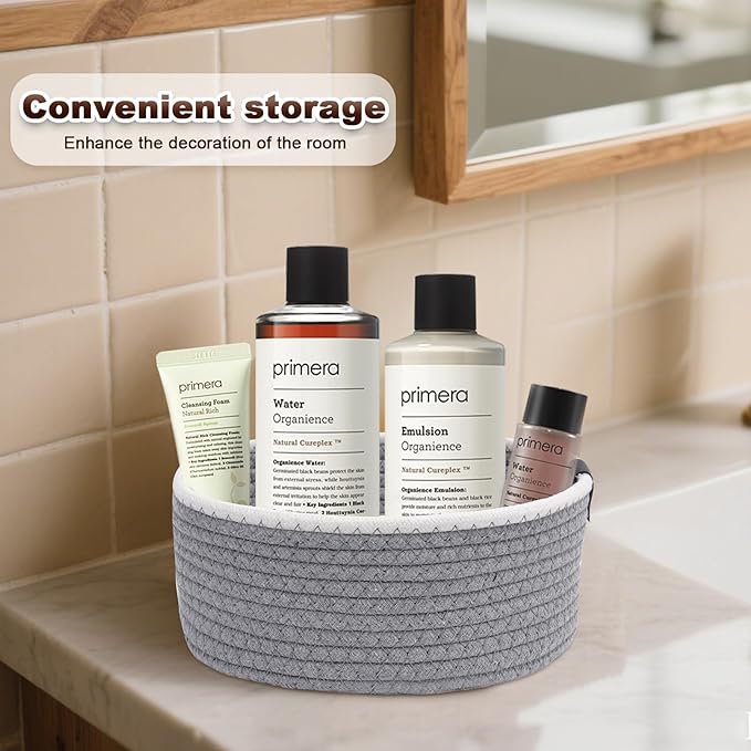 【5 pack】Storage Basket for Organizing - Natural Cotton Rope Baskets for Shelves are the Perfect Choice for Organizing Your Room, Cute Decorative Storage Basket, Baskets for Gifts Empty (grey)