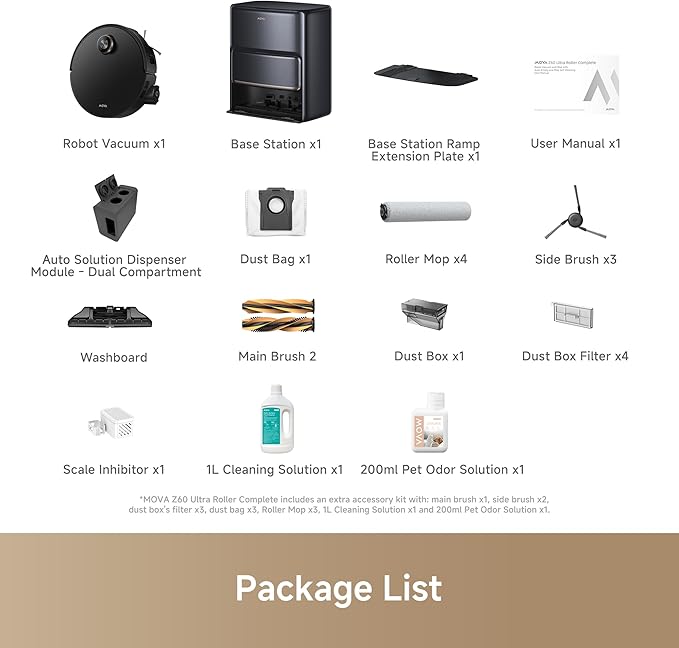 MOVA Z60 Ultra Roller Complete Robot Vacuum and Mop, 28,000Pa Suction, Roller Real-Time Flutting Self-Washing, Auto Carpet Shield, Extendable for Edge Cleaning, Anti-tangle DuoBrush, Care-Free Station