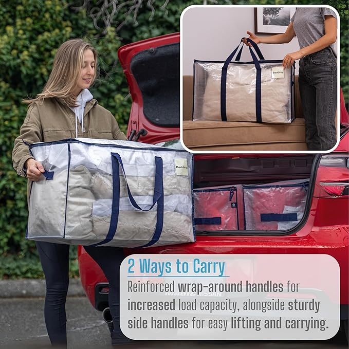 VENO 4 Pack Moving Bags, Heavy Duty, Moving Boxes Alternative, Packing Storage Supplies for Dorm Room Essentials with Zipper for Clothes, Extra Large Totes for Packaging (Clear, 4 Pack)