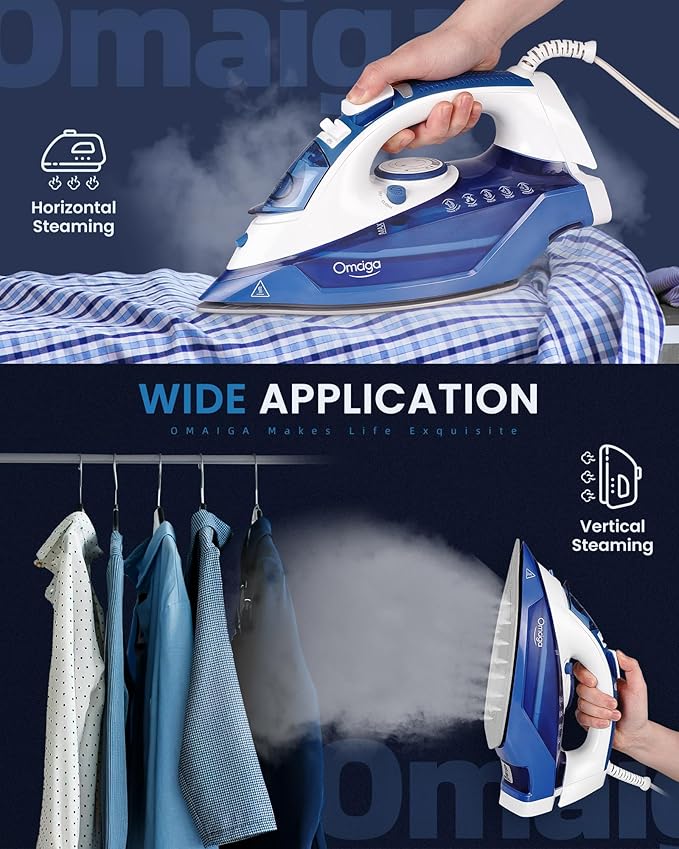 Steam Iron for Clothes, 1500W Clothes Iron with 3-Way Auto-Off, Non-Stick Ceramic Soleplate, Iron for Clothes with 11.84oz Water Tank, Self-Cleaning, Anti-calc, White