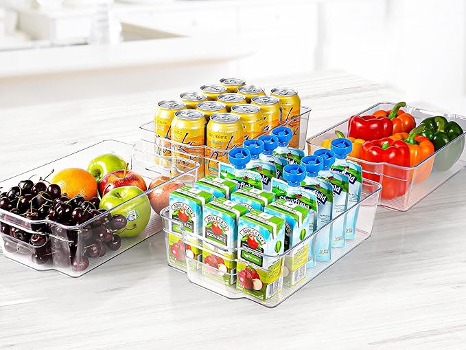 Zulay 4 Pack Clear Refrigerator Organizer Bins - XL Fridge Organizers and Storage Clear - Ideal Freezer Organizer Bins, Refrigerator Storage Containers, Kitchen Cabinets, Pantry Organization