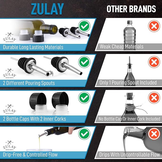 Zulay Kitchen Olive Oil Dispenser Bottle – 17oz Glass Oil Container with Spout, Funnel & Pourer – Dark Brown