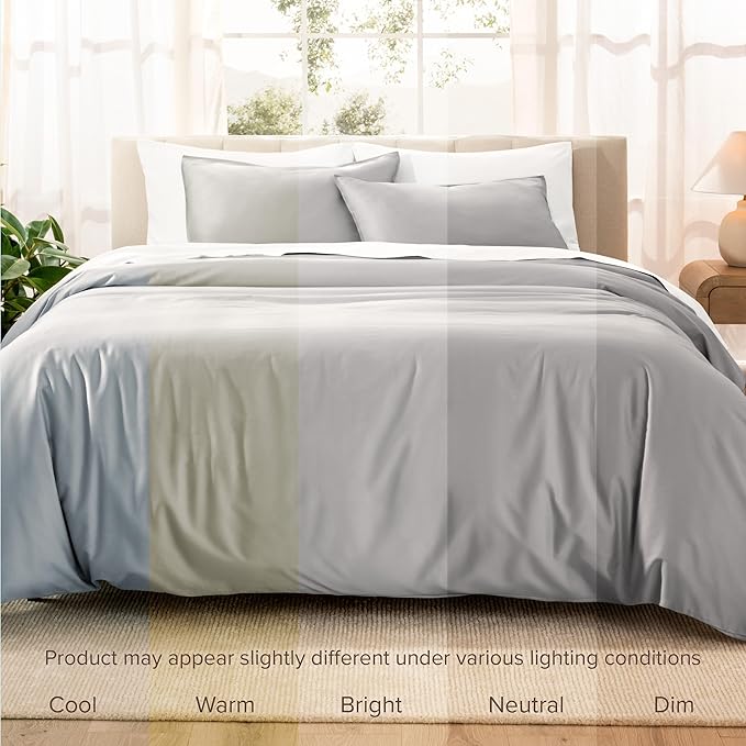 Bare Home 100% Organic Cotton Sateen Duvet Cover Set - Extra Long Size - 400 Thread Count - Smooth Sateen Weave - Warm & Luxurious - Duvet Cover (Twin/Twin XL, Light Grey)