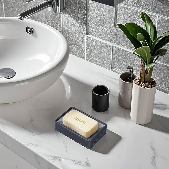 Soap Dish Tray with Drain, Stainless Steel Soap Bar Holder for Bathroom Shower Kitchen Sink, Double Layer Draining Soap Container Box with Suction Cups