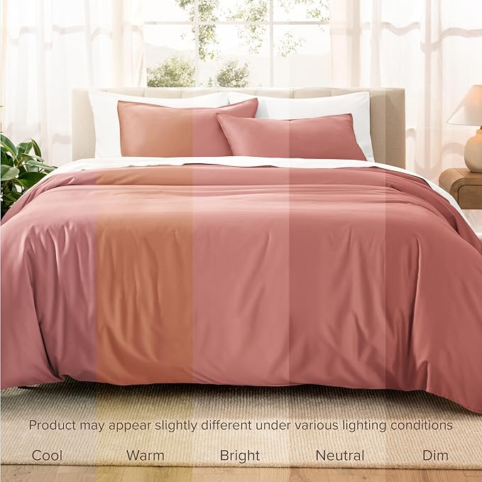 Bare Home 100% Organic Cotton Sateen Duvet Cover Set - Extra Long Size - 400 Thread Count - Smooth Sateen Weave - Warm & Luxurious - Duvet Cover (Twin/Twin XL, Dusty Rose)