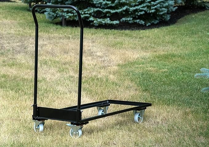 TentandTable Black Folding Chair Cart Rolling Push Dolly, Commercial Grade Steel Frame, Storage Capacity 50 Chairs