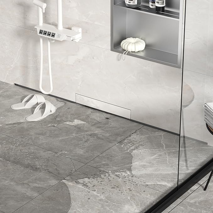 Linear Wall Drain 42’’, 304 Stainless Steel Side Drain w/Tiled Grate & Hair Strainer, Brushed Tiled Shower Drain for Bathroom, CUPC Certified