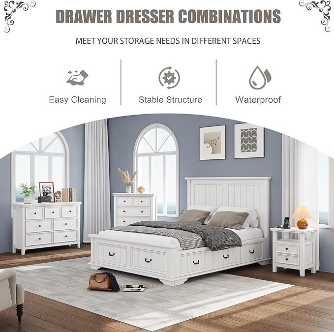 White Dresser for Bedroom, 6 Chest of Drawer, 6 Drawers Dresser Tall, Farmhouse Storage Drawers Cabinet for Living Room,Filing Cabinet for Home Office