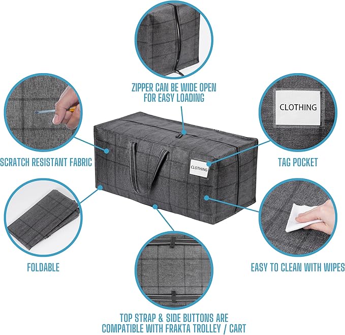 VENO 8 Pack Moving Bags w/Backpack Straps, Heavy Duty, Moving Boxes Alternative, Packing Supplies, Large Storage Totes for Dorm Room Essentials with Zipper for Clothes (Windowpane, 8 Pack)