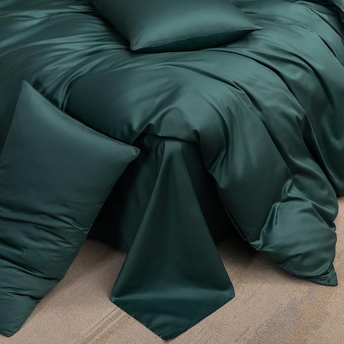MooMee Duvet Cover Set 100% Extra Long Staple Cotton 600 Thread Count Silky Sateen Smooth Luxury Soft Breathable Durable Hotel Quality Bedding, 3 Pieces (Teal Green, King 104"x90")