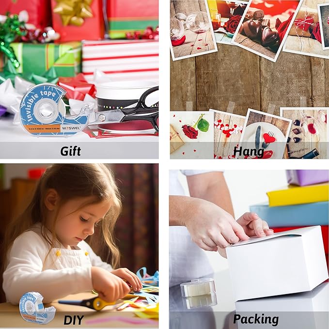 Tape Refills with Dispenser, 24 Roll Invisible Tapes, 3/4 Inch X 1000 in, Gift Wrapping Tapes Supplier for Christmas Home School Office Use