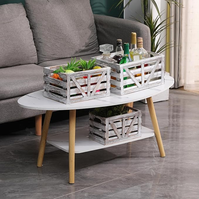 Storage Crate Nesting Wooden Crates with Handles,Set of 3 Rustic Farmhouse Decorative Wood Baskets for Storage,Display,Decor Boxes,(Large,Medium,Small)