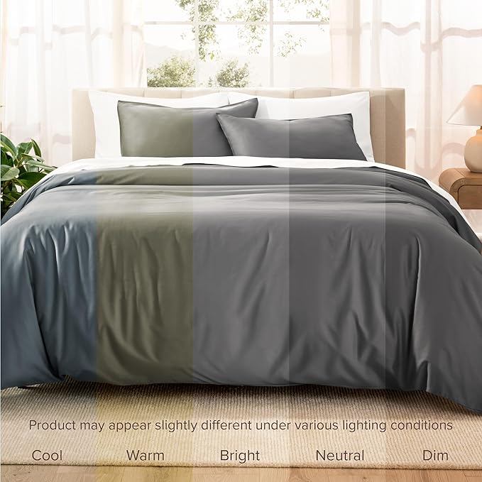Bare Home 100% Organic Cotton Sateen Duvet Cover Set - 400 Thread Count - Smooth Sateen Weave - Warm & Luxurious - Duvet Cover (King/Cal King, Grey)