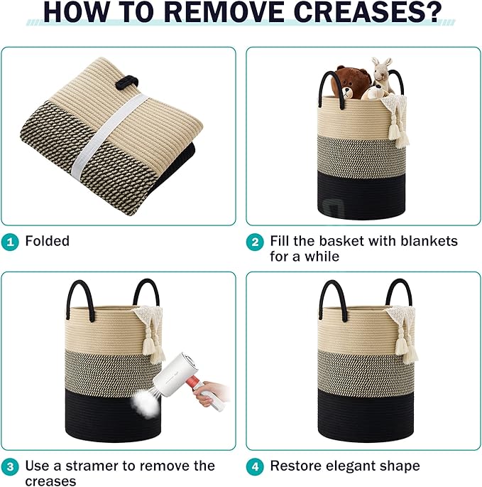 YOUDENOVA Woven Rope Laundry Hamper Basket, 100L Tall Laundry Basket, Baby Nursery Hamper for Blanket Storage, Clothes Hamper for Laundry in Bedroom-Extra Large-Black Brown