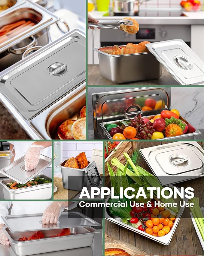 WantJoin Steam Table Hotel Pan Lids - 6 Pack 1/1 1/2 1/3 Full Half Third Size Notched Slotted Cover with Handle for Stainless Steel Metal Tray Set Food Storage Container Commercial Restaurant Warmer