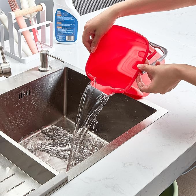 Irenare 8 Pcs Sanitizing Bucket 3 Quart Cleaning Pail Small Detergent Square, Spout and Handle Plastic Utility Sanitizer Buckets for Restaurant Kitchen Home Offices (Red)