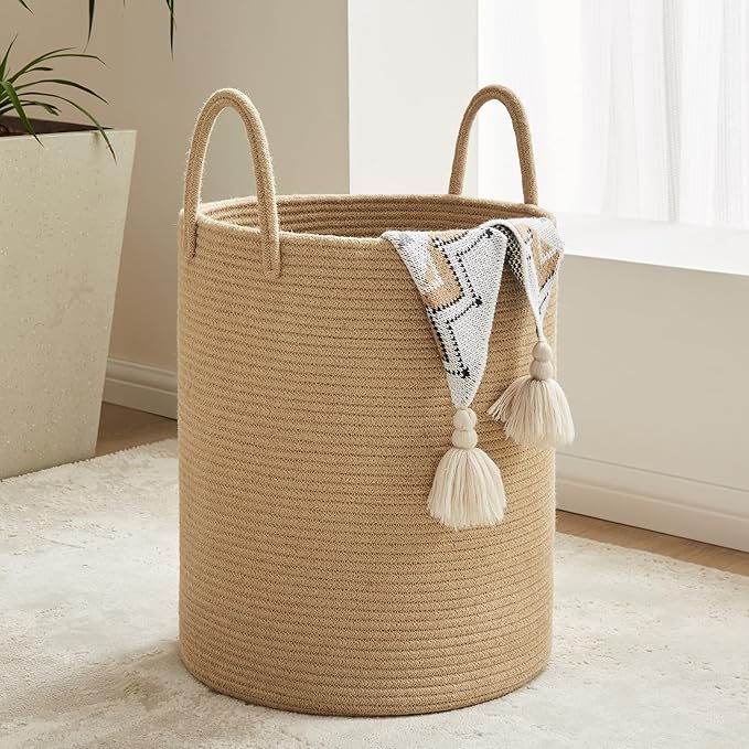 YOUDENOVA Cotton Laundry Hamper, 72L - Woven Collapsible Basket - Jute Brown