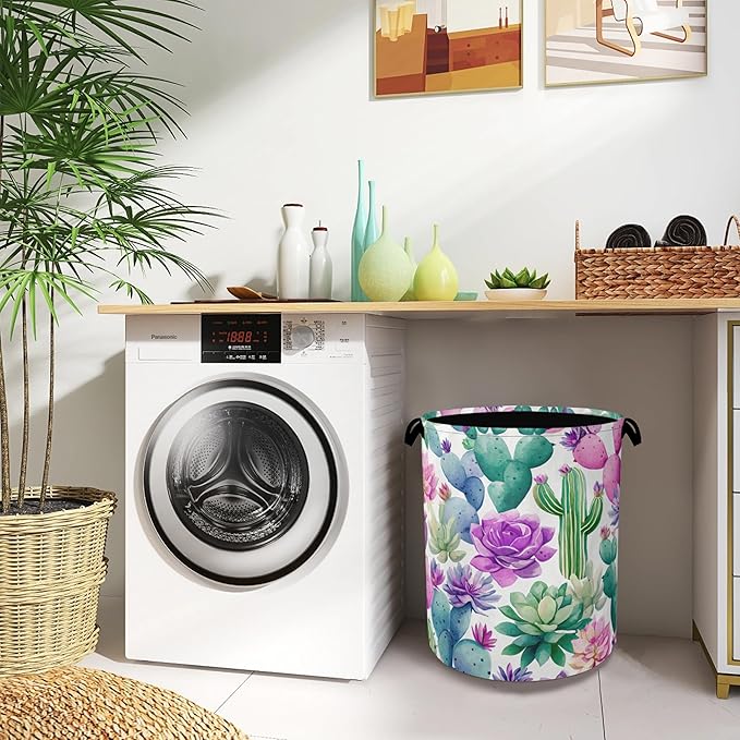 Cactus Succulents Laundry Basket,Foldable Oxford Cloth Tote Bag Laundry Hamper Clothes Storage Bucket Organizer for Bedroom Laundry Storage Dormitories 16" x 20.8"