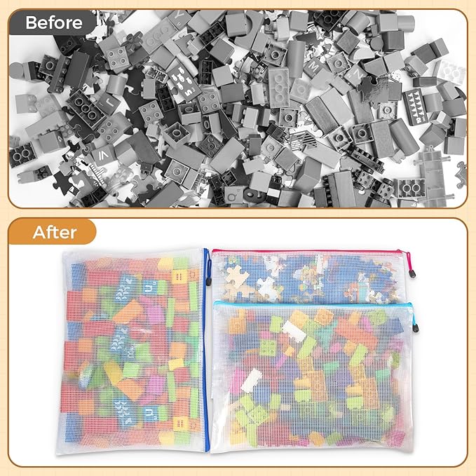 Umriox 24 Pack 12 Colors Zipper Pouches for Organizing, A3 Size (16.9 x 12.4), Big mesh Bags, Zipper Bags for Puzzles & Board Game Storage, Office Supplies Travel Toiletries