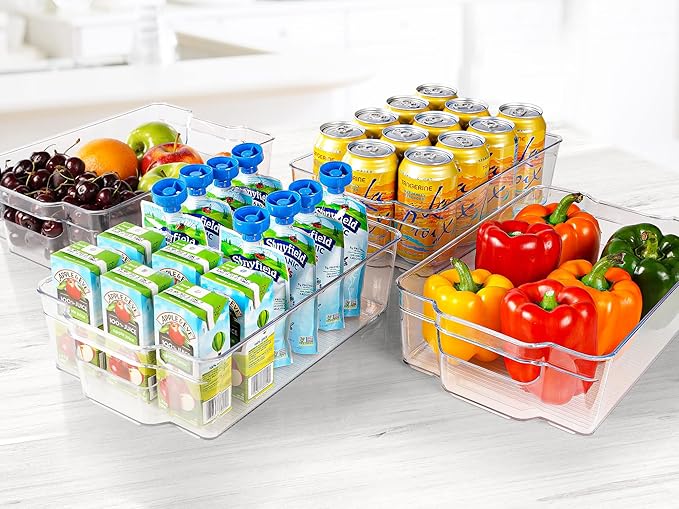 Zulay Kitchen 4 Pack Clear Refrigerator Organizer Bins - Large Fridge Organizers and Storage Containers - Transparent, BPA Free, Durable, Shatterproof